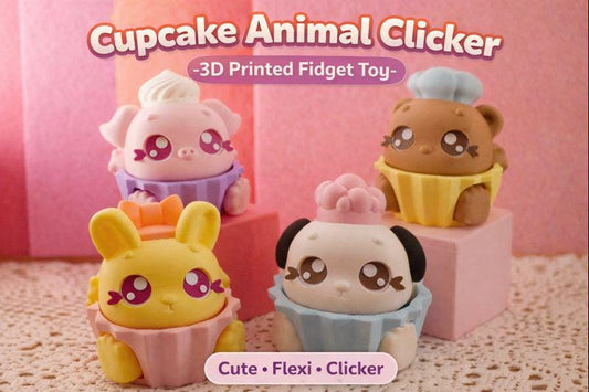 Cupcake Animal Clicker – 3D Printed Fidget Toy (Bear, Bunny, Dog, or Pig)